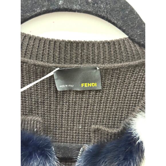Fendi Wool Mink Fur Paneled Zip Front Sweater Brown/Black Women's 38 IT / US 6 - Picture 3 of 4